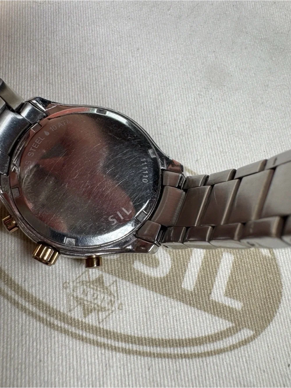 Fossil Two-Tone Silver and Rose Gold Crystal Bezel Chronograph Watch